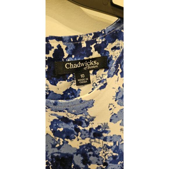 Chadwicks of Boston Sleeveless Sheath Dress Size 10 Blue White Floral Print - Picture 2 of 6